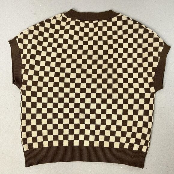 Willow & Wind Sweater Vest Womens Small Brown Beige Checkerboard V Neck Knit - Picture 7 of 7